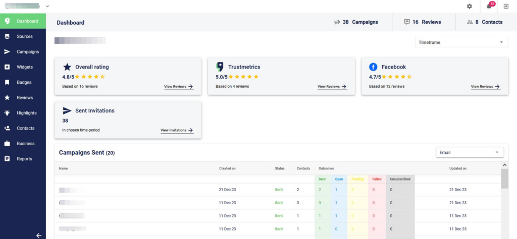 Trustmetrics Dashboard