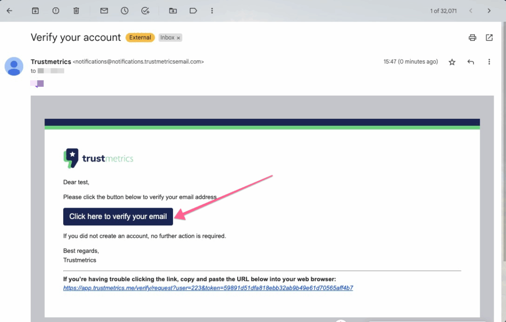 Verify trustmetrics account