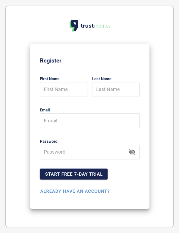 trustmetrics registration page
