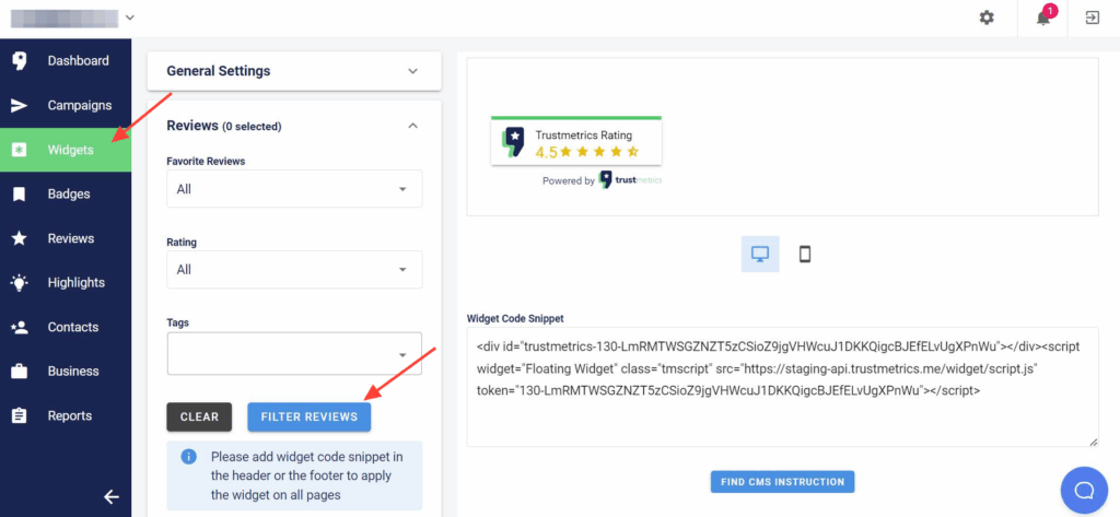 Reviews dropdown