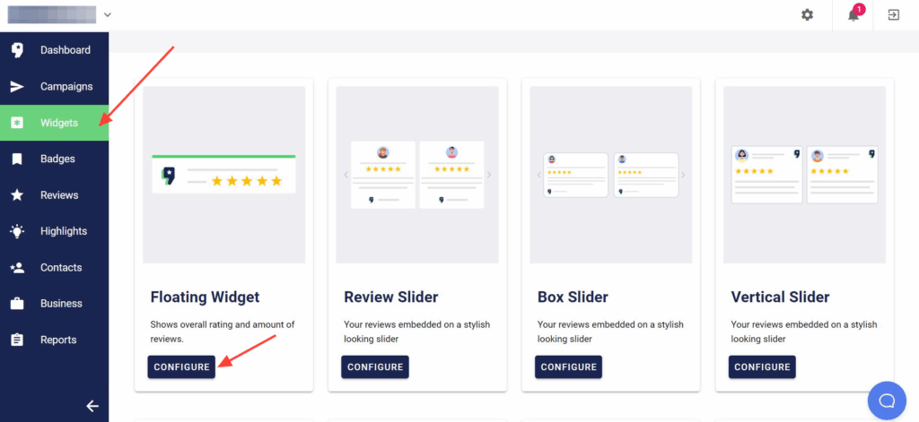 dashboard and select Widgets